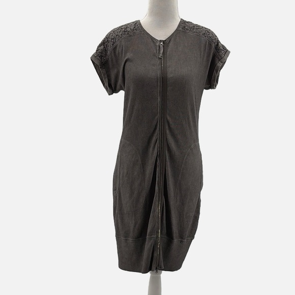 Marc Cain Sports Ribbed Zip Front Short Sleeve Dress in Gray - Size 8 US/N3 MC - Picture 1 of 11